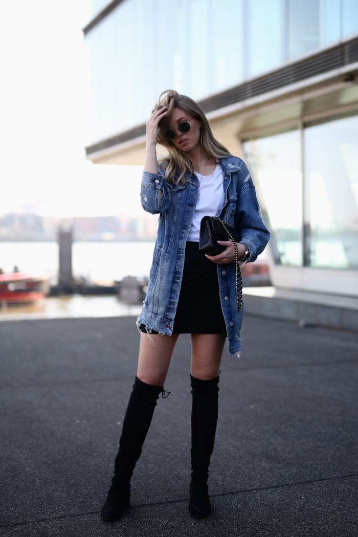 Jeansjacke, Overknees, Ray Ban