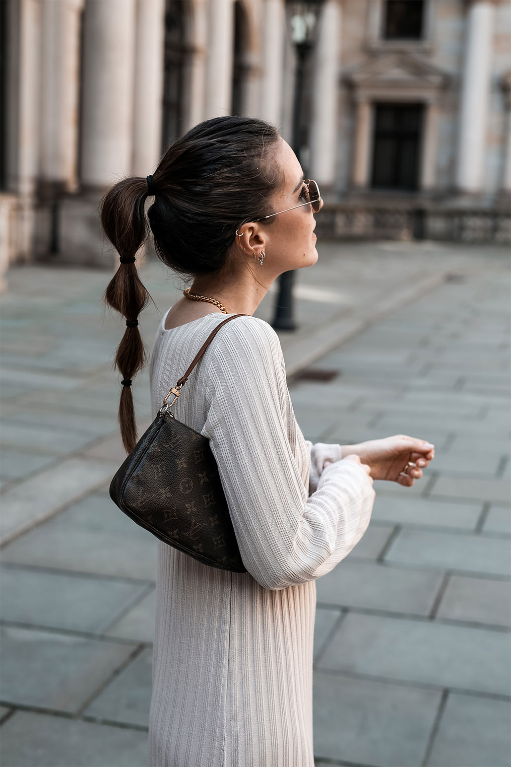 details-hair-updo-chimi-shades-louis-vuitton-pochette - Shoppisticated