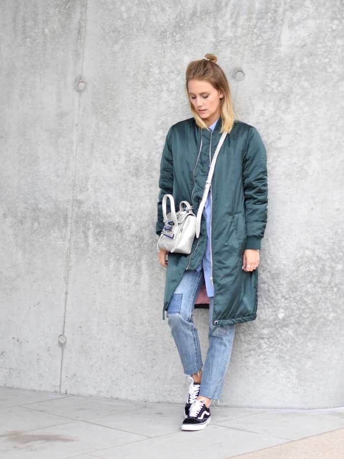 Herbst Look, oversized Jacke, Jeans