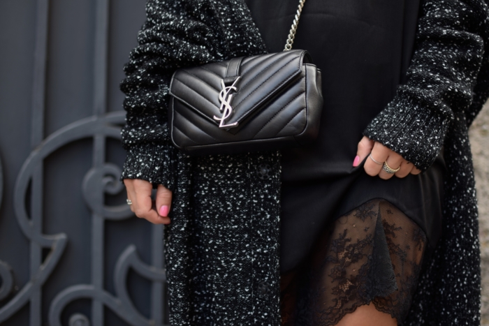 saint laurent bag, details, black lace