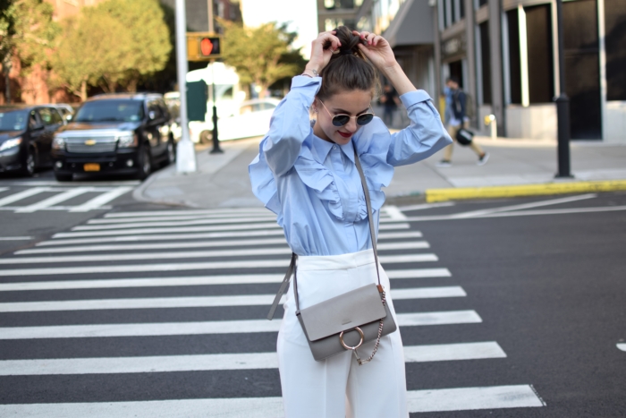 storets blouse, chloe faye bag, white pants