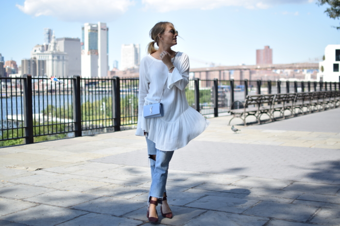 special moments, new york, view, white blouse, jeans