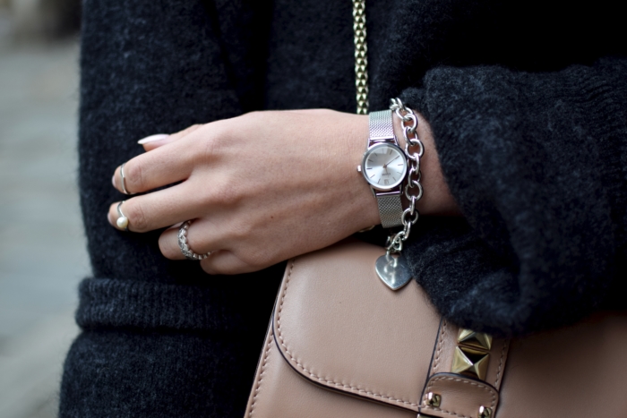 details, silver Cluse watch, rings