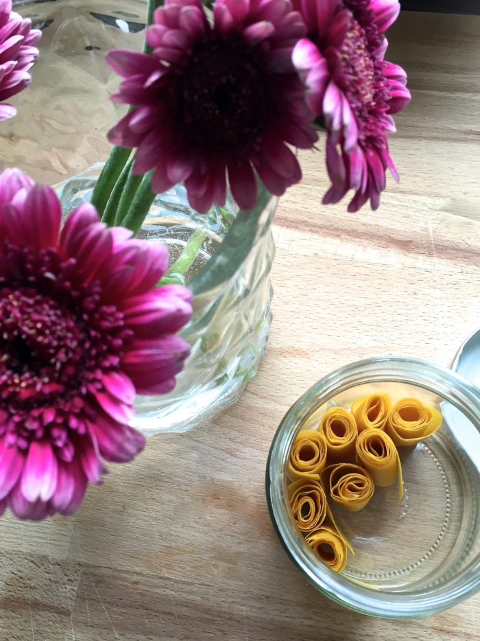 fruitleather in a jar, flowers