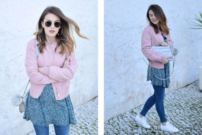 rosé bomber mit kleid