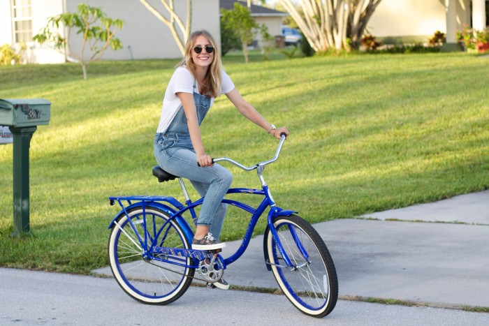 Biking girl withs flap trousers