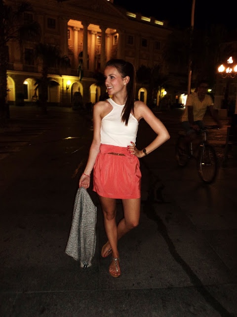 White top and red skirt by H&M