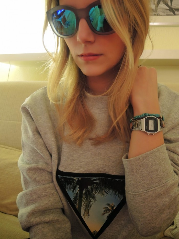 Grey pullover with palm tree logo by Feralstuff