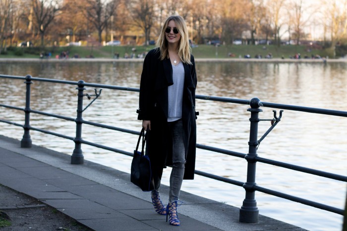 Girl walking at the Alster in Hamburg