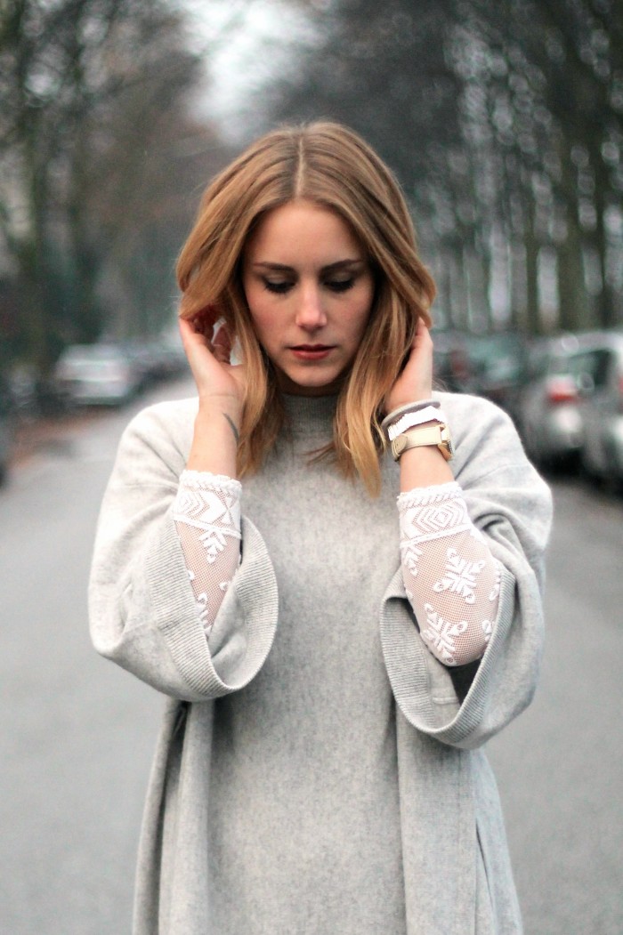 grey cashmere poncho by Zara