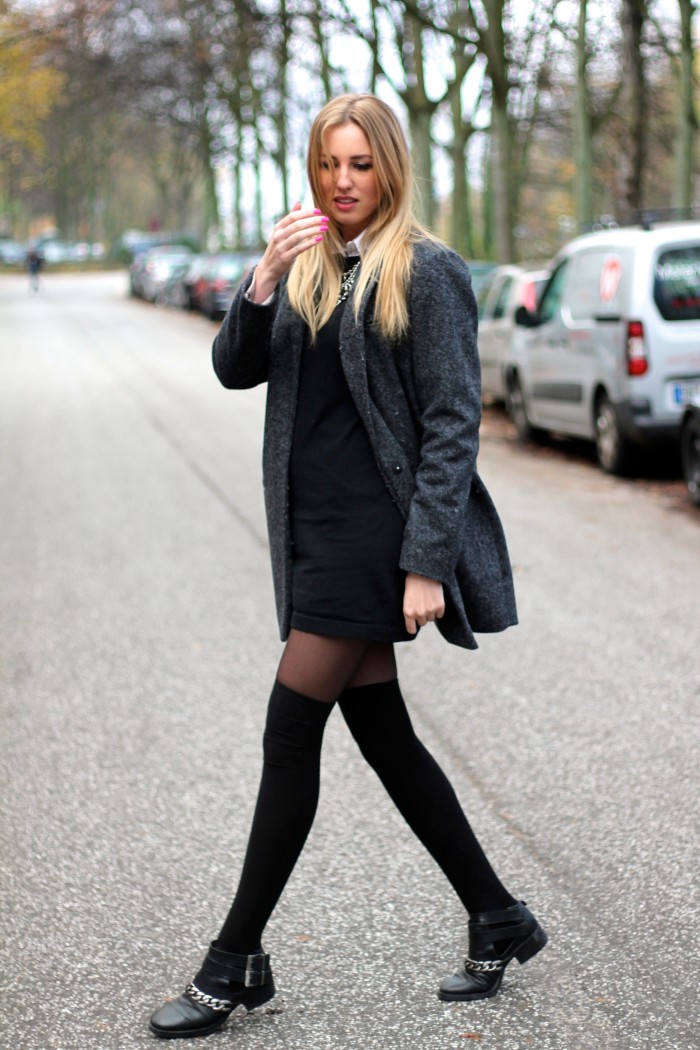 black dress by Mango and white blouse by Asos