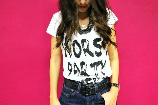 white shirt and jeans shorts