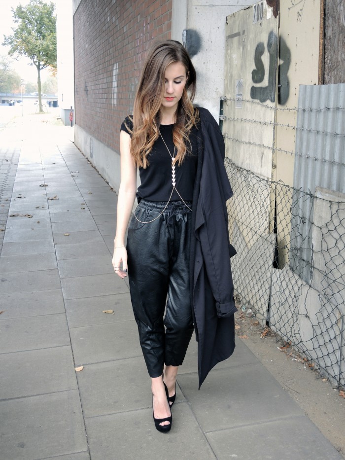 Black leather pants in jogger style by Edited