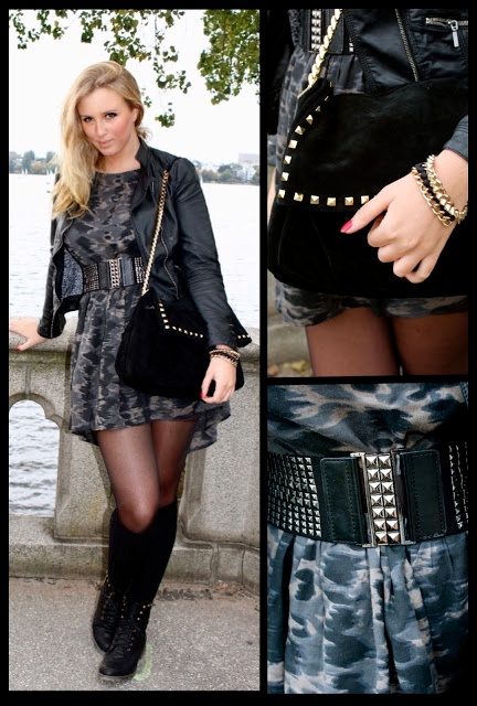 Lederjacke und tasche von zara, kleid von mango