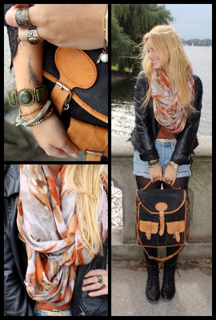 buntes tuch von pieces und tasche von vintage
